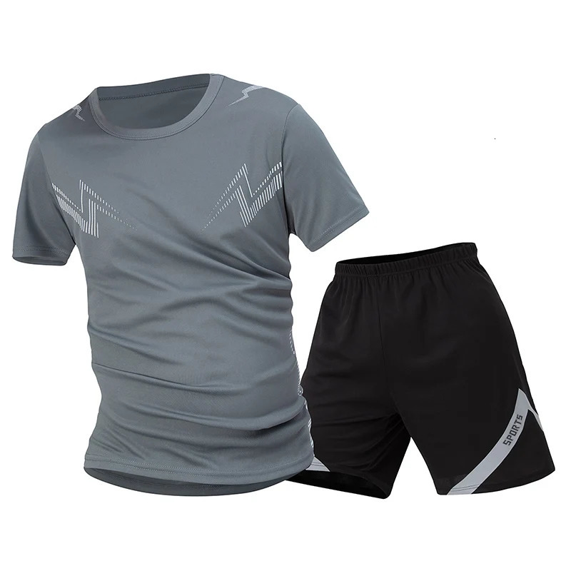 2piece Mens Summer Sports Short Sleeved Set Multicolor Quick drying Casual Round Neck Tshirt Black Versatile Letter Shorts 250612