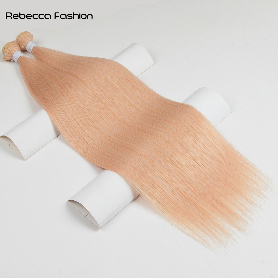 Rebecca Fashion Straight Synthetic Extensions Ombre Blonde Bundles Soft Synthetic 24 Inch Natural Hair For Women