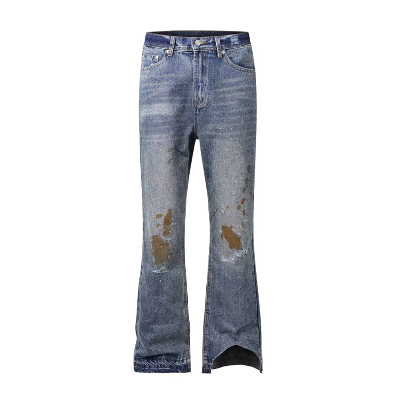 Irregular Feet Hole Ripped Distressed Blue Jeans Pants for Men and Women High Street Washed Casual Baggy Denim Trousers