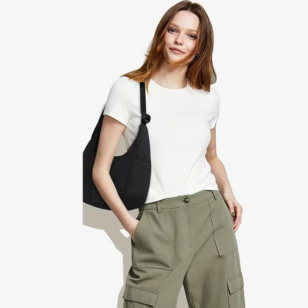 Puffer Crescent Women Quilted Shoulder Purse Nylon Adjustable Strap Handbag with Zipper Hobo Bag for Work Travel ddmynov