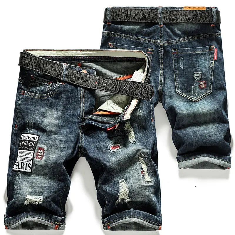 Mens Summer Straight Denim Jeans Shorts Casual Ripped Washed Hip Hop Cowboy Stretchy Midlength Knee Pants 250611Z
