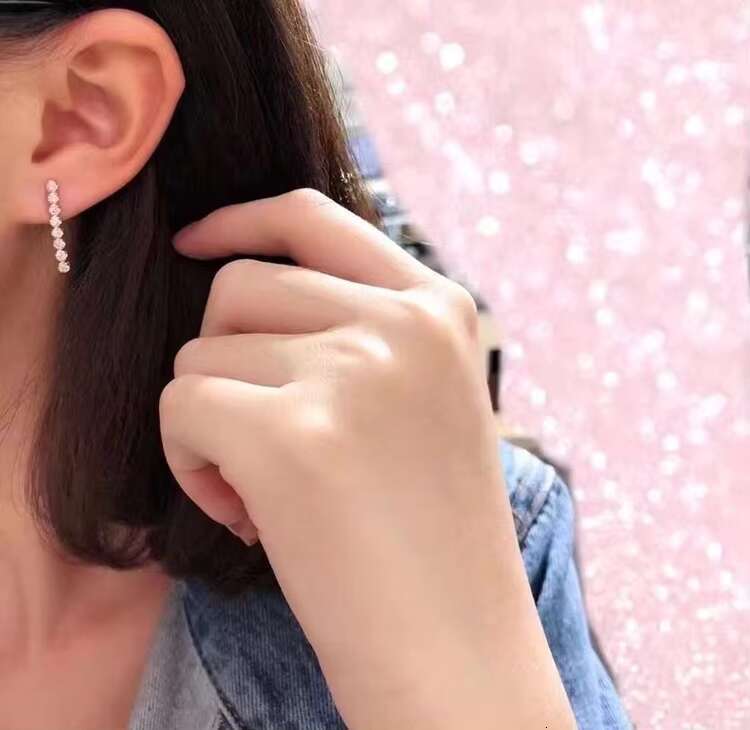 Fine Jewelry Earrings 18K White Gold Bezel Set Moissanite Chandelier Earring Women