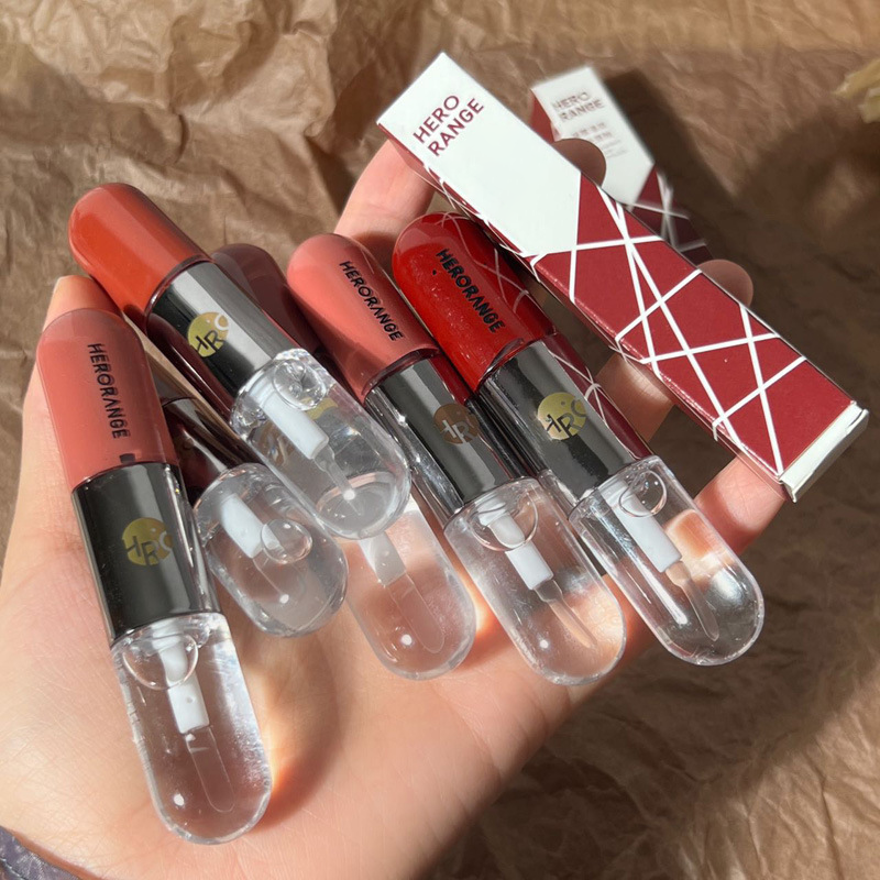 HERORANGE Fog-Condensed Lipstick Matte Lip Gloss Duo Waterproof Moisturizing Milk Tea Color Mirror Lip Tint