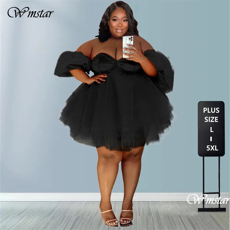 Wmstar Plus Size Party Dresse 5xl Sexy V Neck Mesh Elegant Birthday Outfits Mini Dress Summer Wholesale Drop 250612
