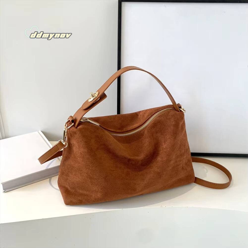 Fashion Autumn Winter Big Boston Tote Soft Matte Suede Cow Leather Women's Handbag Shoulder Crossbody Bag For Women Grey Brown ddmynov