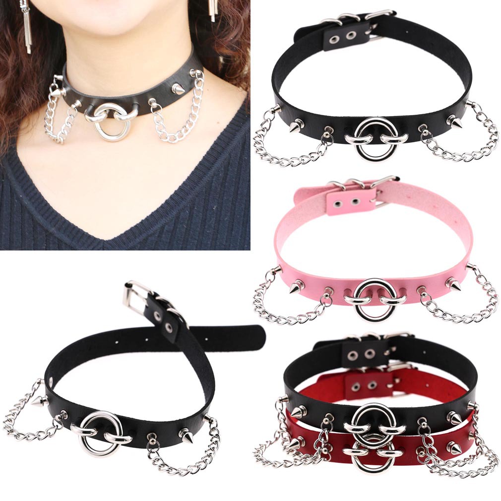 Choker 3PCS/LOT Y2K hip-hop leather Rock Alien Pendant pink Chain Necklace