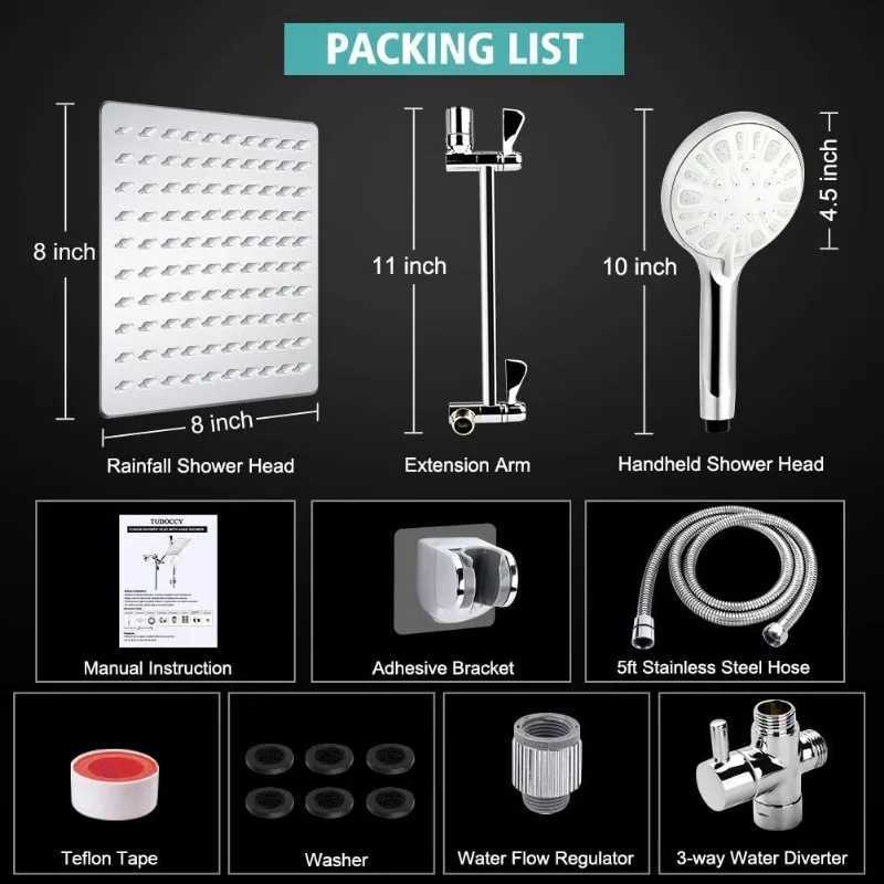 Shower Head 8 Inch High Pressure Rainfall Shower Head/Handheld Shower Combo with 11 Inch Extension Arm X250612