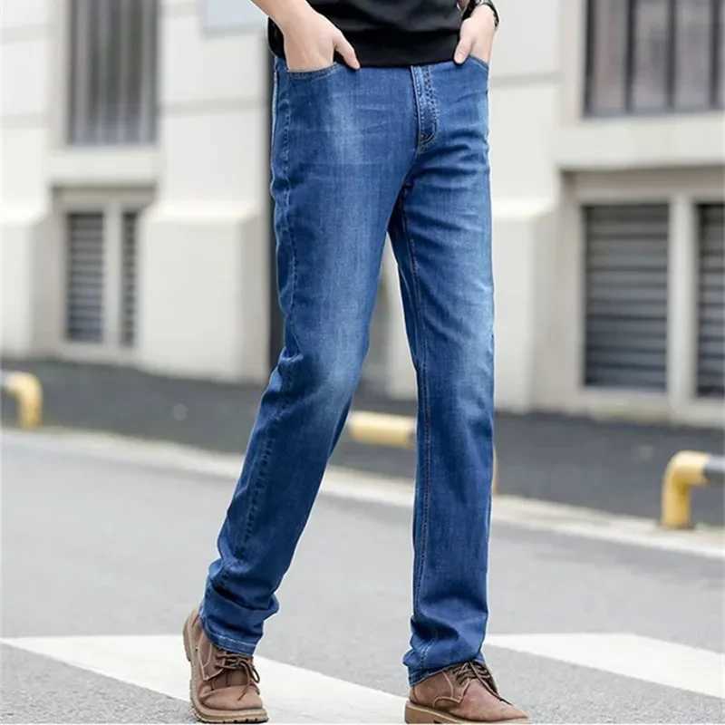 Summer Thin Tall Men Slim Fit 8CM Long High Waist Black Oversized Stretched 30KG Trousers Plus Size 46 44 42 Denim Pants W250612