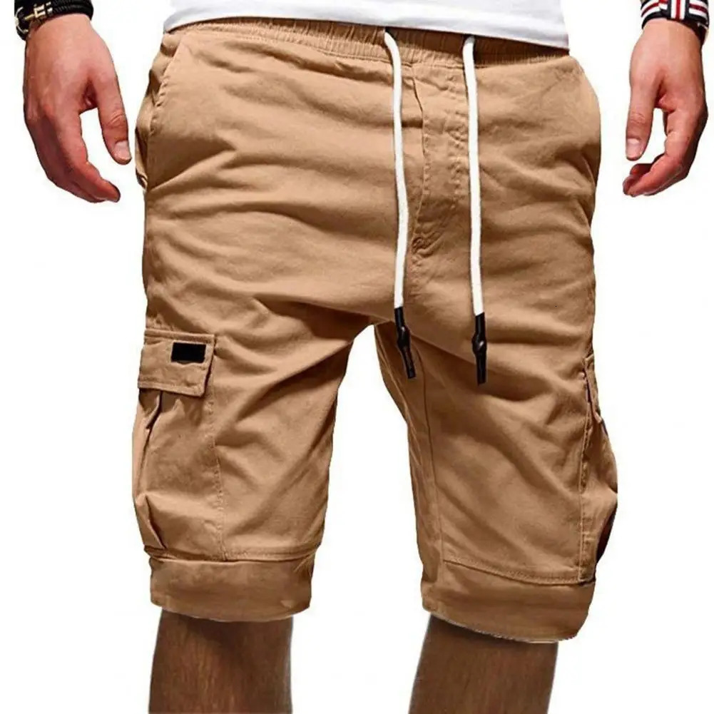 Fashion Half Pants Cargo Shorts Solid Color Multi Pockets Summer Men Loose Drawstring for Jogging Mens Clothing 250611Z