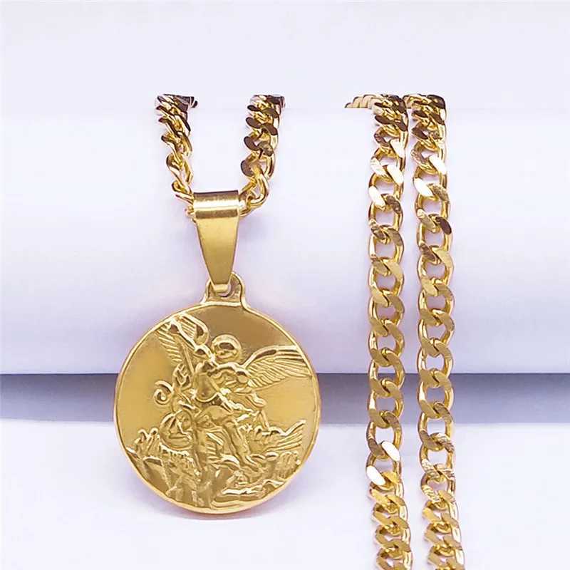 Archangel Saint Michael Stainless Steel Chain Necklace for Women/Men Gold Color Pendant Necklaces Jewelry colier homme NK62S02 W250612