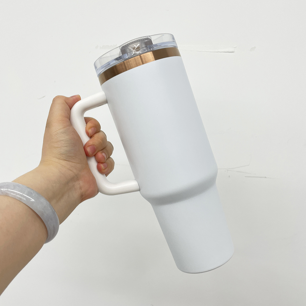 Leak proof removable flip straw 40oz copper plated tumbler double walled stainless steel vacuum insulated mug with straw for laser engrave