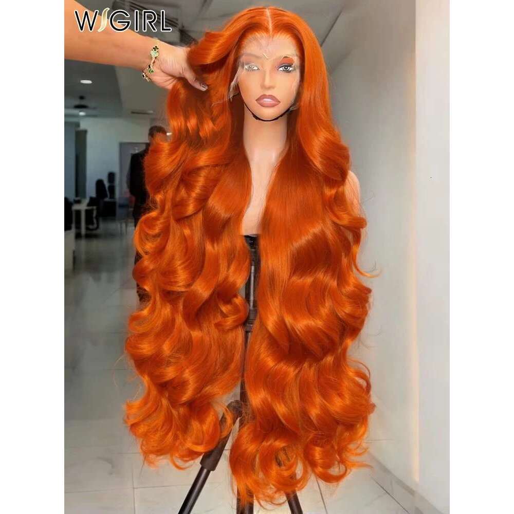 30 32 Inch Orange Body Wigs Brazilian Ginger 13x6 HD Lace Frontal Water Wave Human Hair Wig For Women