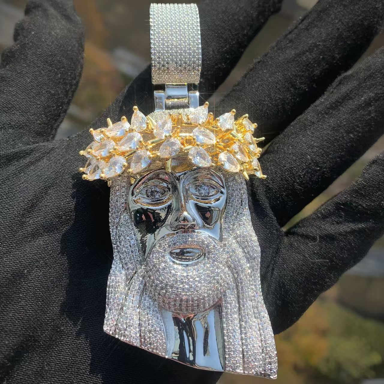 Hip Hop Moissanite Paved Bling Ice Out Rose Flower JESUS PIECE Pendants Necklaces for Men Rapper Jewelry Gold Silver Color