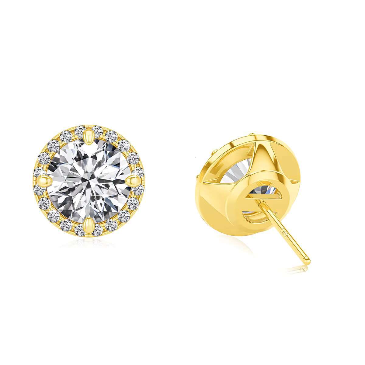 Fine Jewelry Woman Engagement Friendship Gift 0.5ct 1ct Moissanite Hollow 14K Gold Classic Halo Stud Earrings