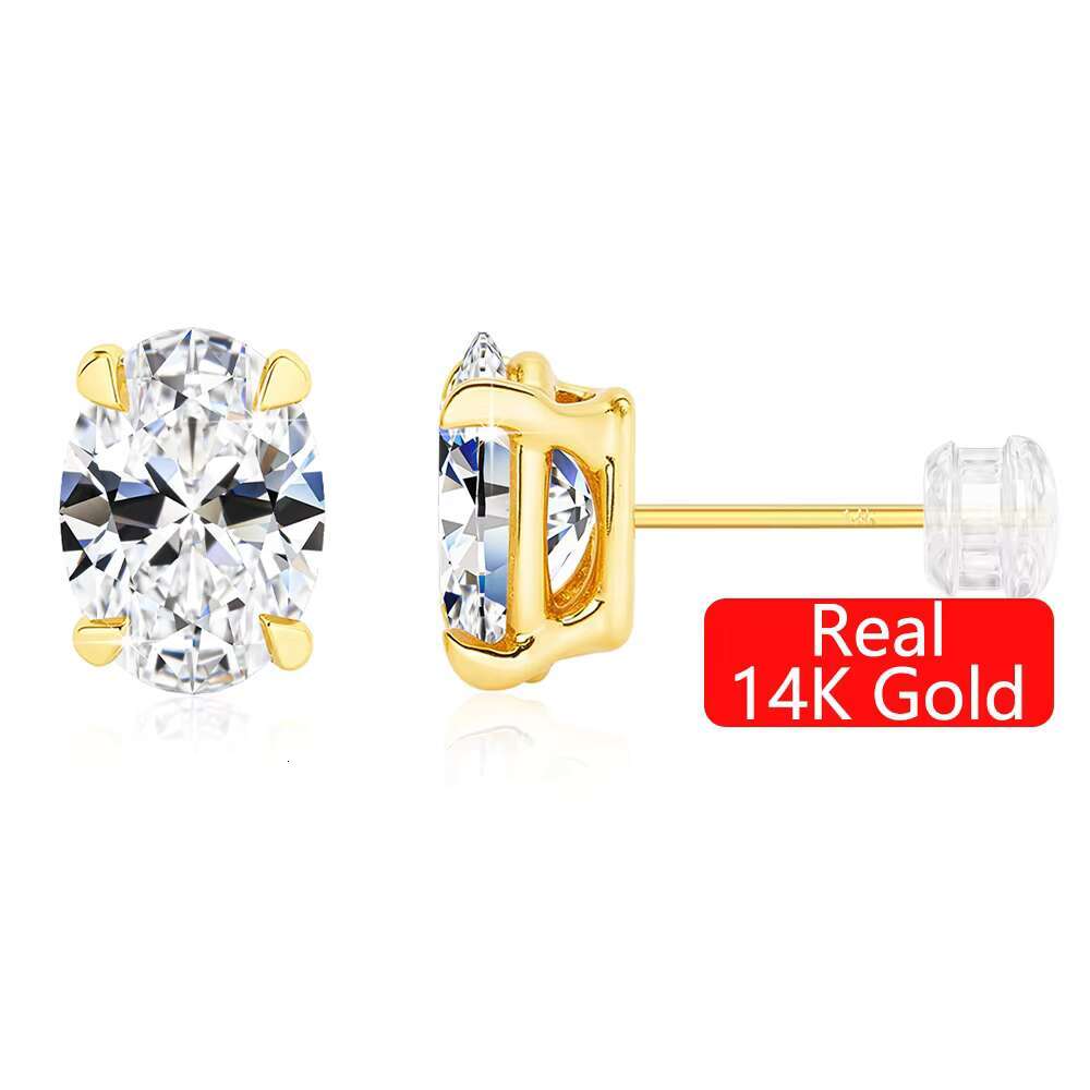 Fine Jewelry Trends Genuine 14K Gold Hollow 0.5ct 1ct 2ct Oval Cut Moissanite Diamond Women Luxury 4 Claws Stud Earrings