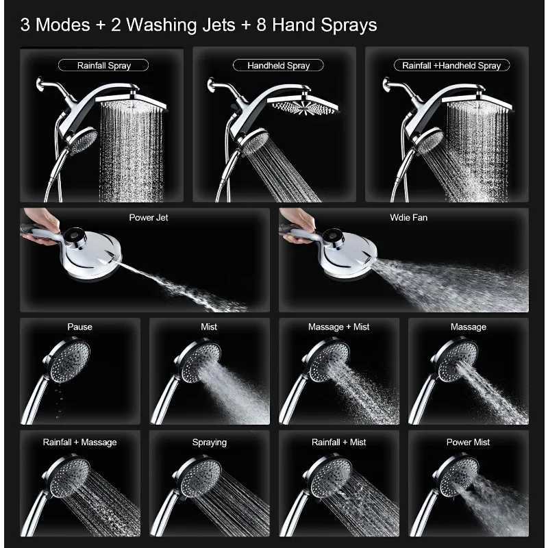 High Pressure Rain Shower Head Upgrade Shower Heads with Handheld Spray Combo with Fixed Showerhead X250612