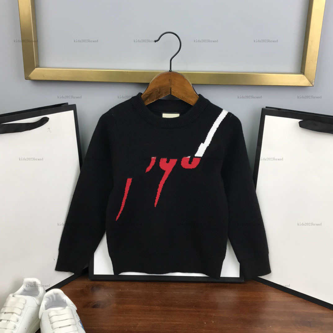 New boy girl sweater autumn Round collar kids Knitwear top Contrast logo jacquard baby Knitted pullover A827X23N221-b