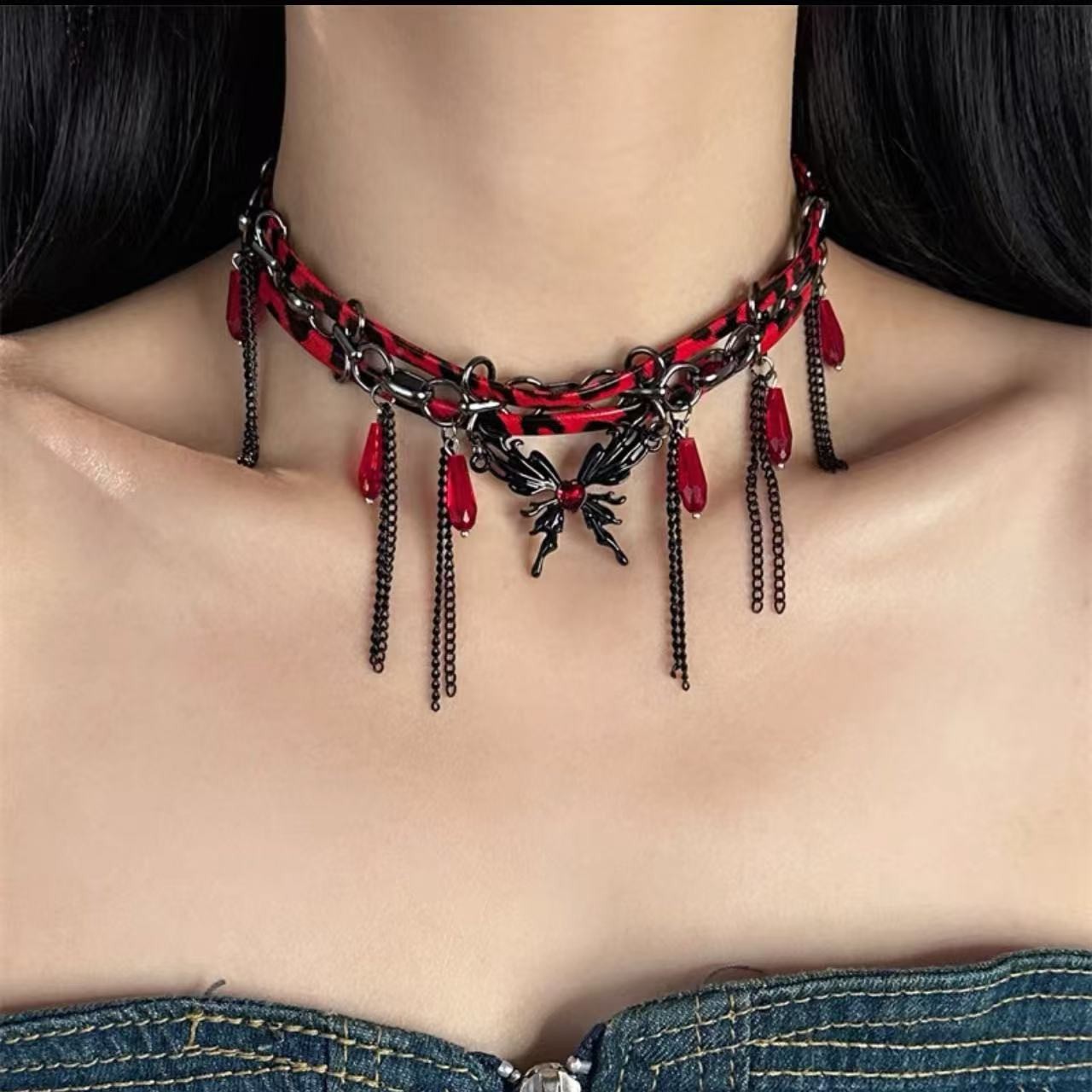 Chains Y2K 5PCS/LOT Hip-hop Rock Contrast Fluorescent Alien Pendant Long Sweater Chain Necklace