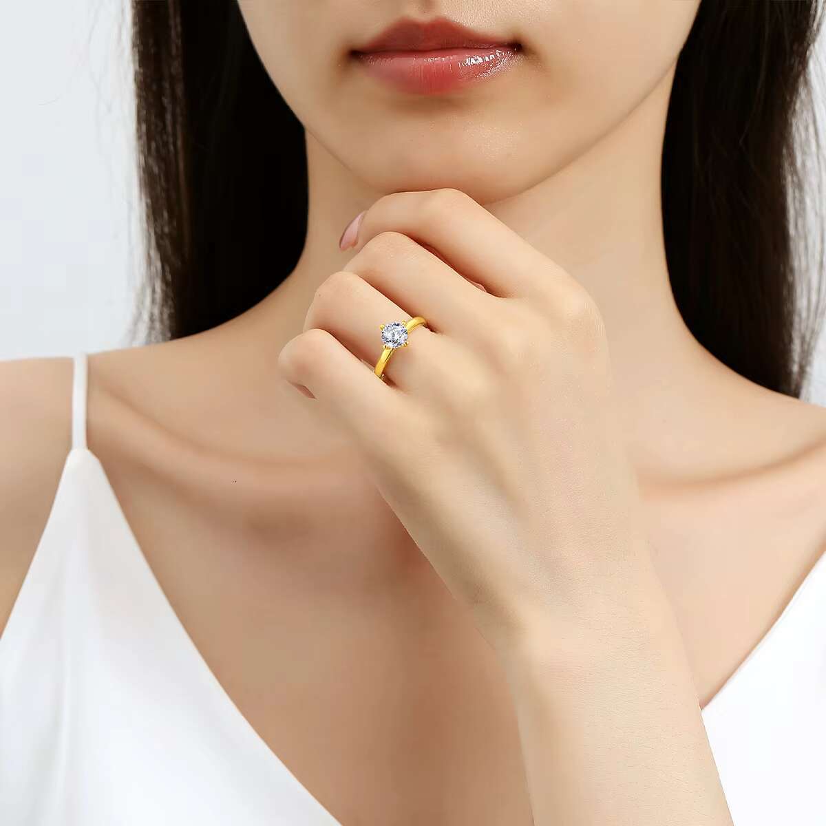 Classic 4 Prong Ring Engagement Wedding 1 ct Moissanite Diamond Woman Real 18K Gold 5D Rings Hollow Bijoux Pour Femmes