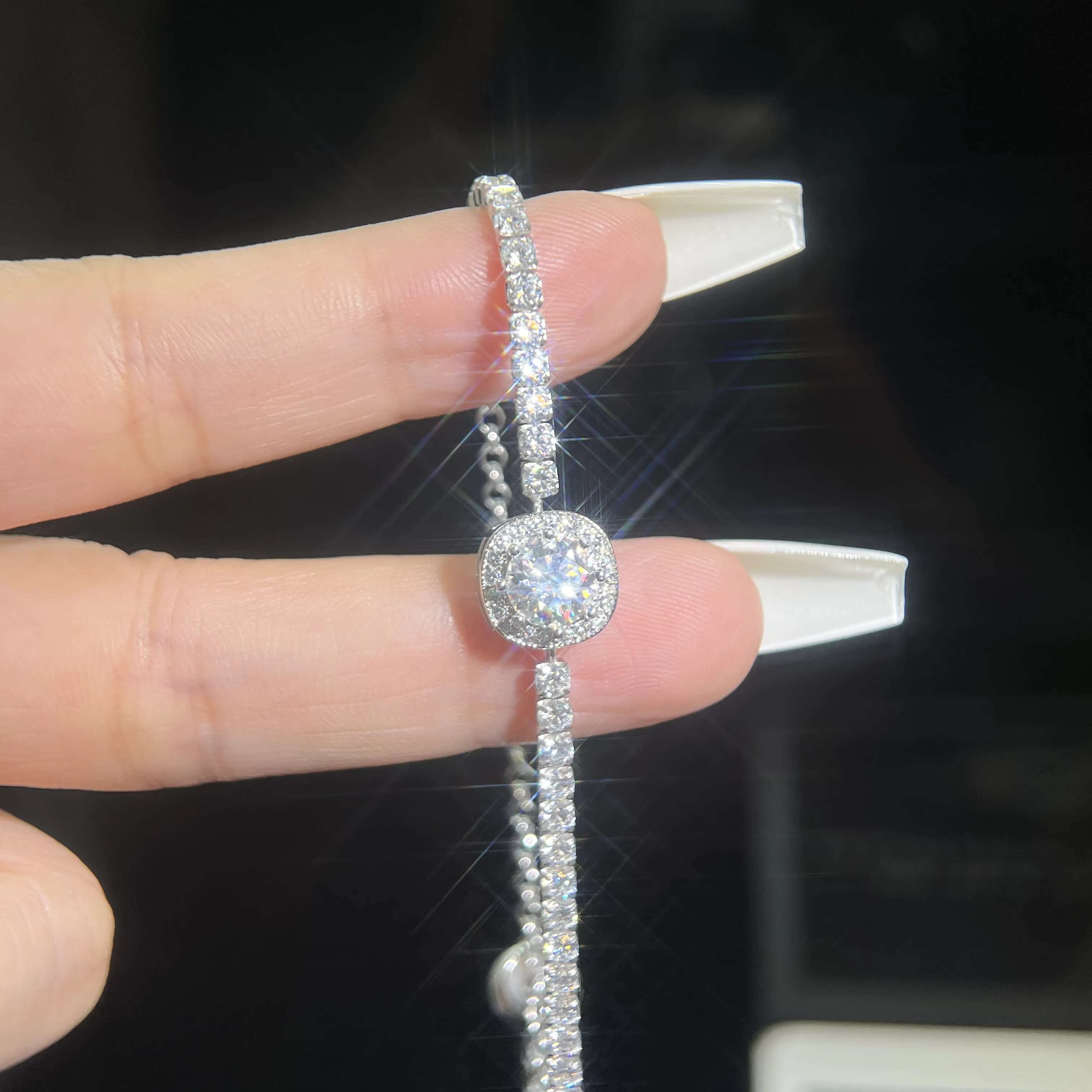 Wholesale S925 Sterling Silver VVS 1ct D Color Moissanite Diamond Tennis Bracelet for Women Wedding Engagement Fine Jewelry