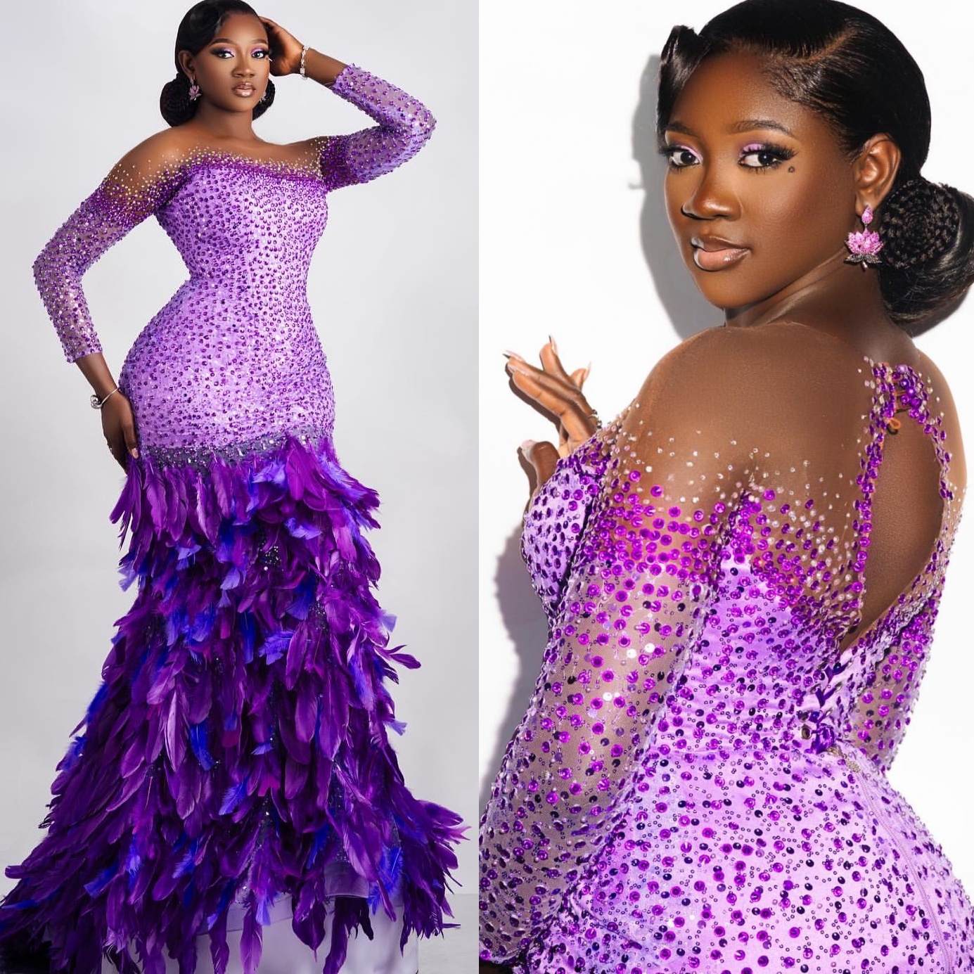 Purple Mermaid Prom Dresses 2025 Crystals Sequined Feather Luxurious Evening Formal Party Second Birthday Engagement Gowns Plus Size Dress For Special
