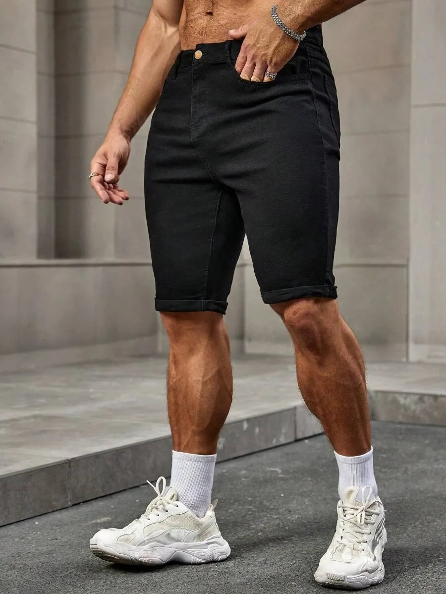 1PC Mens American Street Black Denim Shorts Simple Casual Suitable for Daily Wear 250611Z