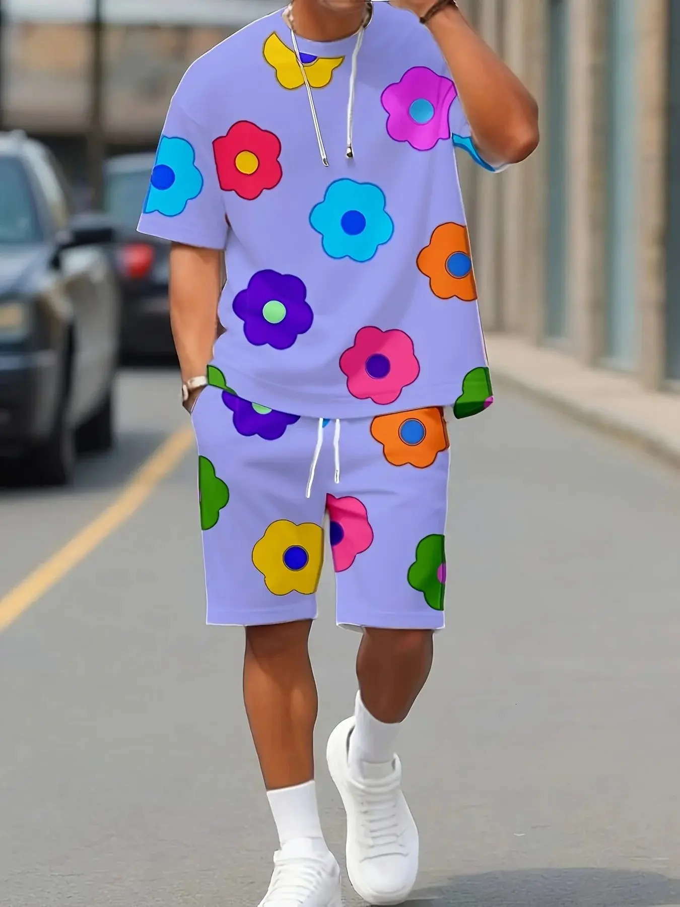 Summer mens suit daily casual short sleeve shorts City street fashion Tshirt outdoor sports m 250612