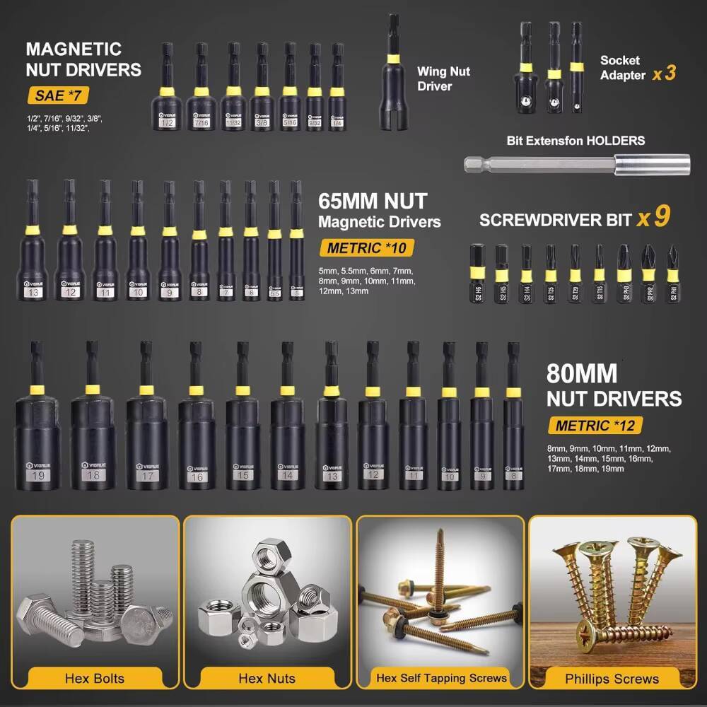Driver Impact For 43Pcs Set Drill, Magnetic And Deep Metric & SAE Drivers, Wing Nut Driver, Bit Extension Drill, & Drivers, ,