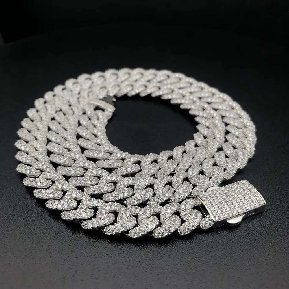 In Stock S925 Sterling Silver D VVS Moissanite Diamond 6.5mm-12mm 6.5Inch-24inches Cuban Link Chain Bracelet Necklace