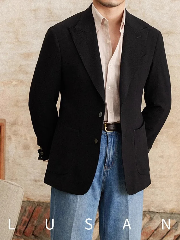 Mens Neapolitan Summer Suit Italian Slim Fit Business Wear Foam Texture Blazer FormFitting Casual Jacket 250603