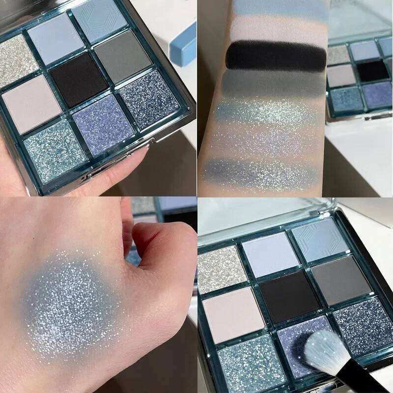 9 Colors Dark Punk d Eyeshadow Blue Black Pearl Matte Eye Shadow Makeup Palette Brightening Shimmer Lying Silkworm free shipping