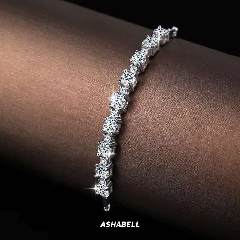 Fine Jewelry S925 Sterling Silver Full Diamond Moissanite Adjustable Bracelet for Women Birthday Gift