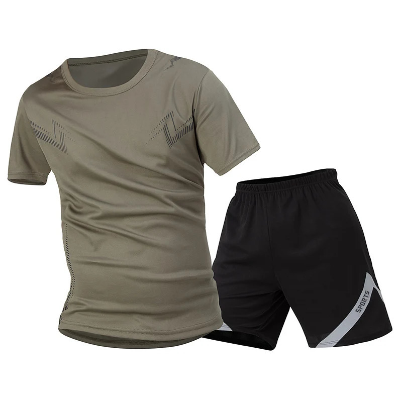 2piece Mens Summer Sports Short Sleeved Set Multicolor Quick drying Casual Round Neck Tshirt Black Versatile Letter Shorts 250612