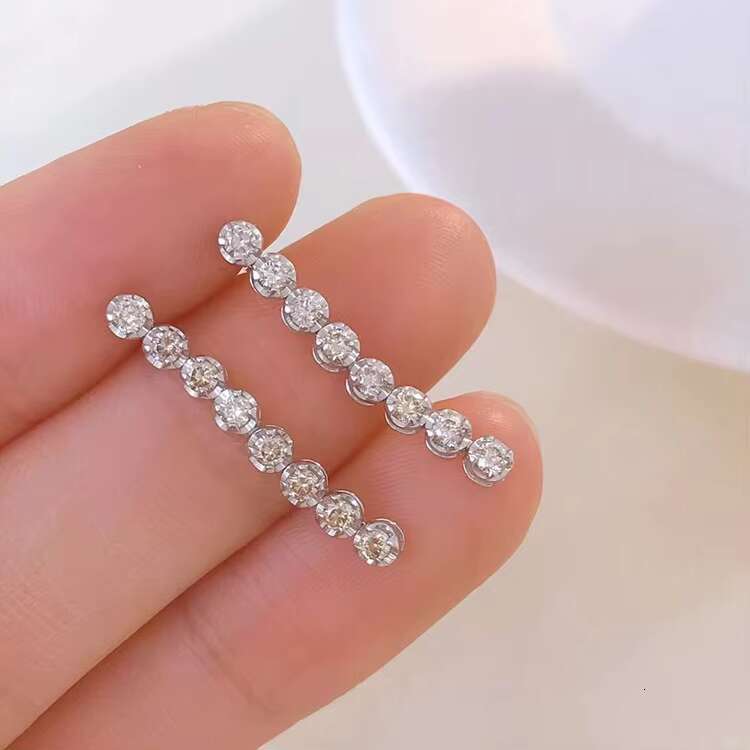 Fine Jewelry Earrings 18K White Gold Bezel Set Moissanite Chandelier Earring Women