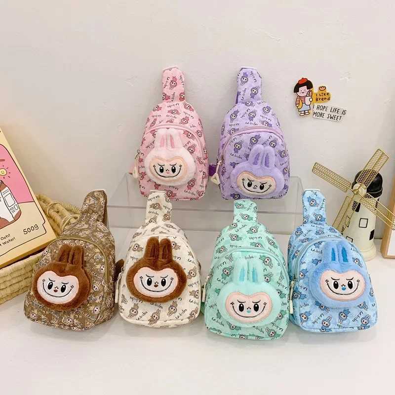 New Labubu Children Chest Bag Fashion Crossbody Bag Cute Plush Doll Zipper Coin Purse Leisure Backpack Childrens Gifts XJ250612