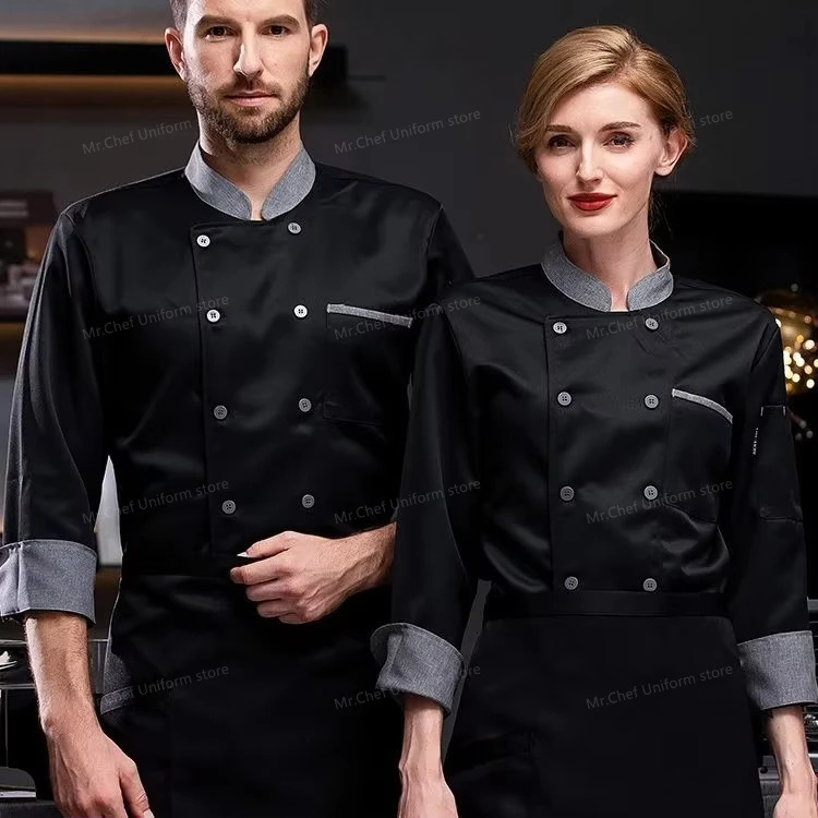Long Sleeve Chef Uniform Restaurant Professional Clothes Cooking Waiter Coat Outfit Kitchen Work Jackets Cook Wear Solid Color 250611
