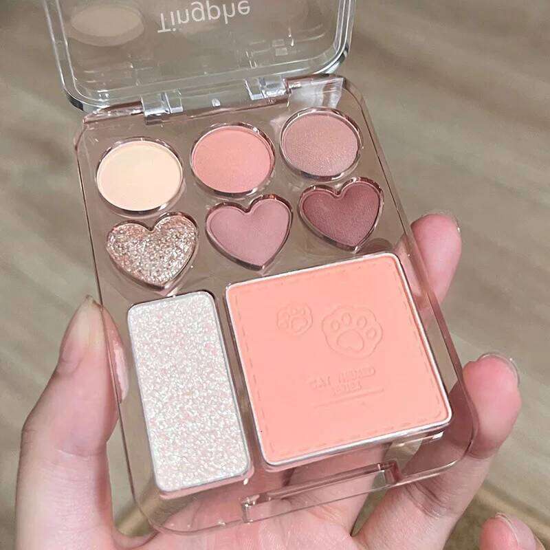 8-Color Pink Orange Eyeshadow Palette Facial Blusher Highlighter Brightening Lasting Heart-shaped Eye Shadow Makeup Cosmetics free shipping