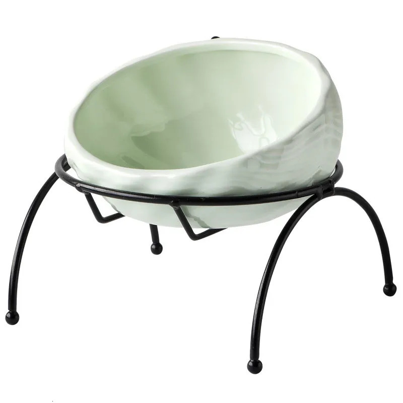 Ceramic Pet Bowl Protect The Spine Table High Foot Large Oblique Cute Cartoon Feeder Dog and Cat Shell Bowl Pet Supplies 250612
