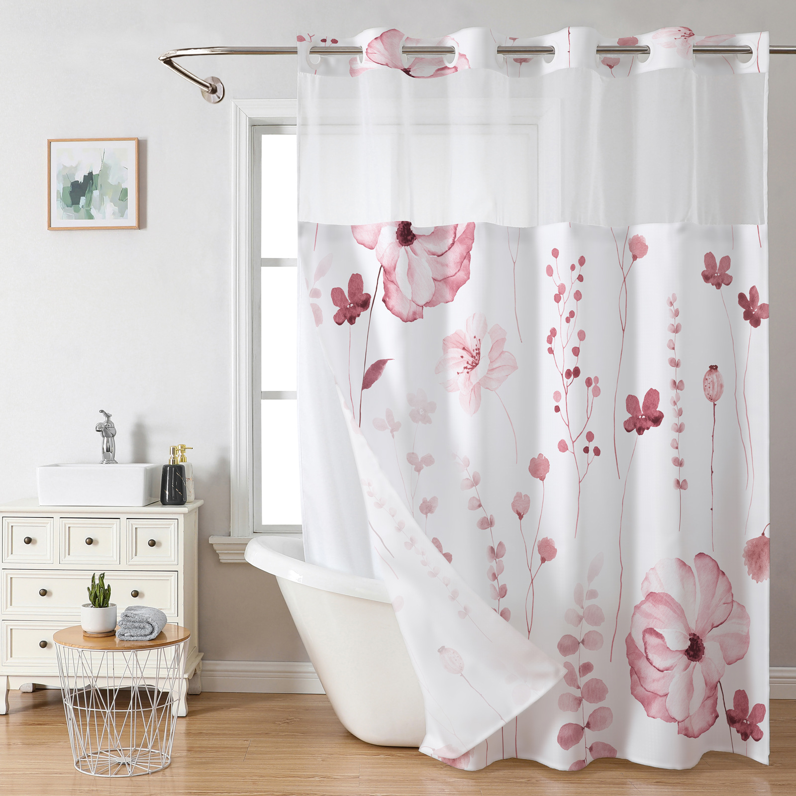 T0517 waterproof shower curtain 3D digital printing polyester shower curtain bathroom punch-free blocking partition curtain