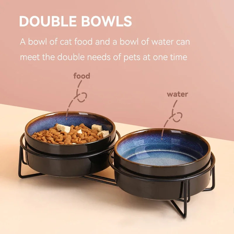 Double Cat Food Bowls with Iron Stand Starry Pet Feeding Bowl Small Puppy Dog Water Eat Accessories Cats Protect Cervical Spine 250612