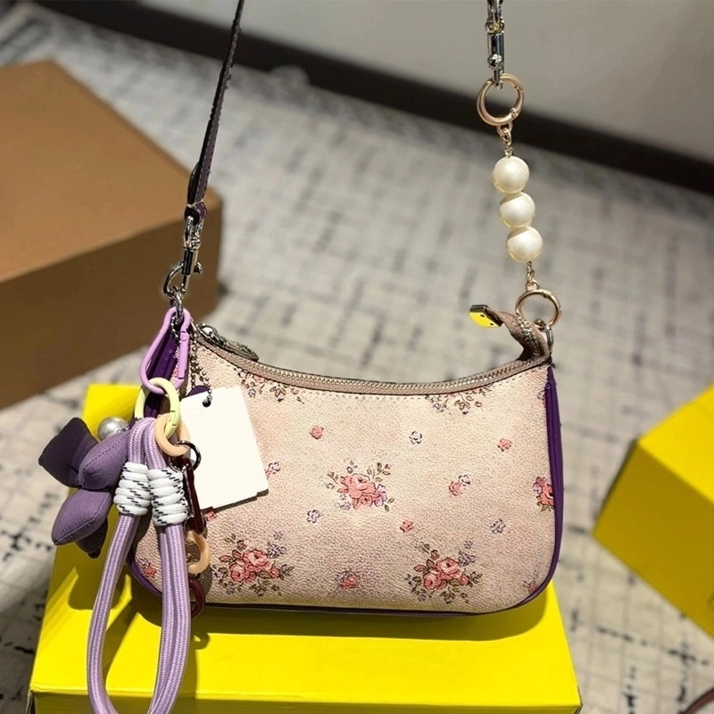 Designer Womens Totes Party Mini cowhide 9.45*5.41 inches dating leather cuteUnderarm bag with floral pattern and youthful vitality Free shipping