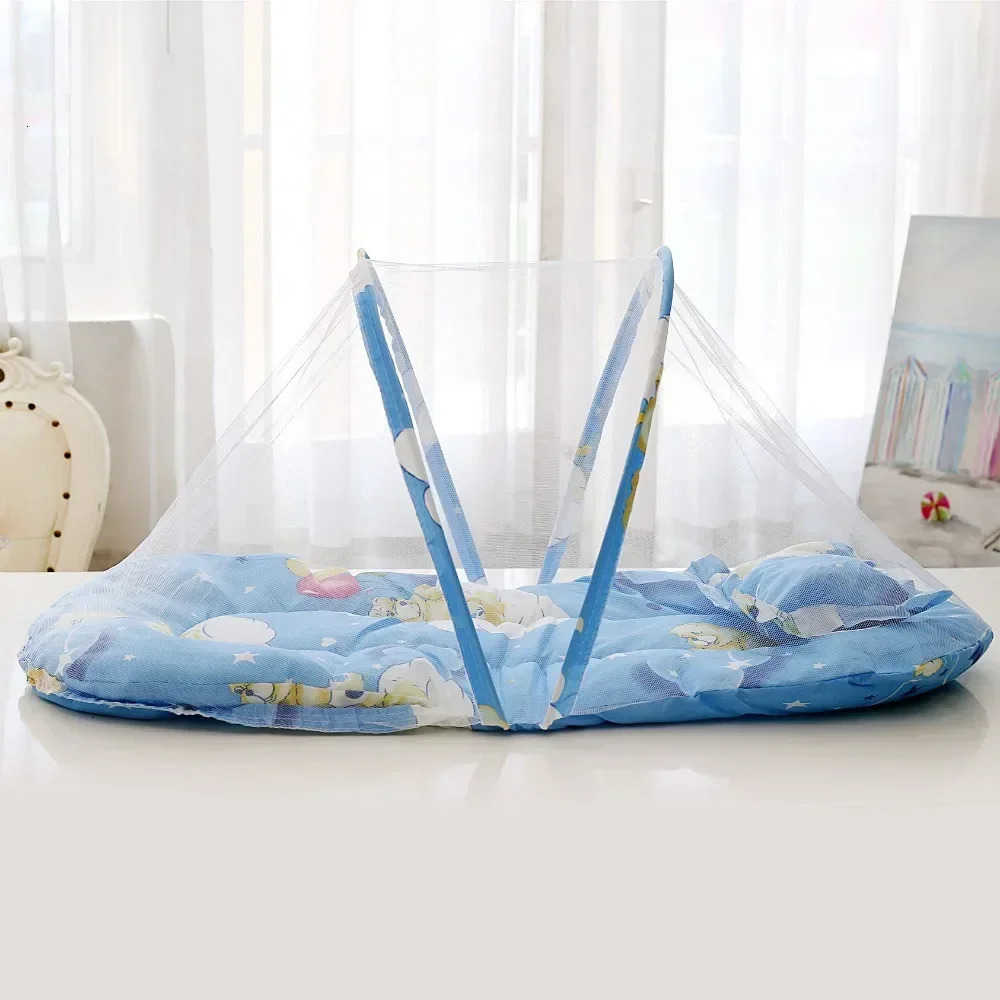 Portable Baby Crib Mosquito Net Foldable AntiMosquito Mesh with Soft Cushions Pillows for Infant Beds y250604z