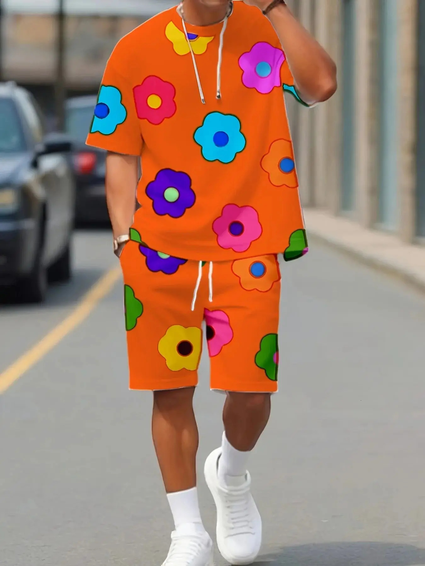 Summer mens suit daily casual short sleeve shorts City street fashion Tshirt outdoor sports m 250612