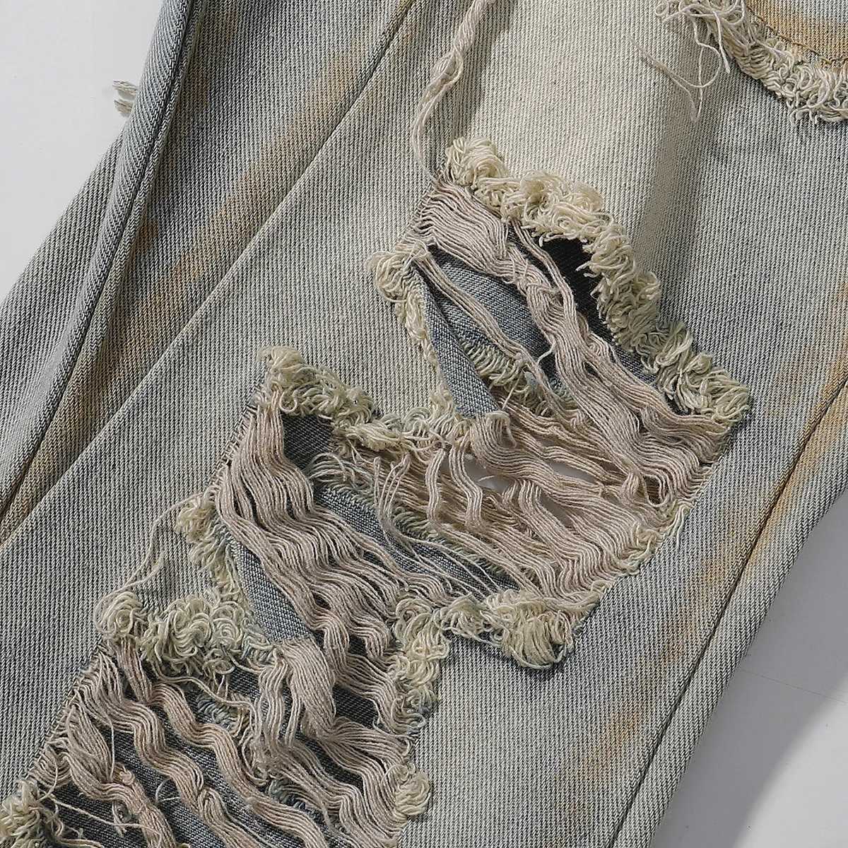 Vintage Splash-ink Skinny Ripped Jeans Man Distressed Denim Washed Pants Hip Hop Destroyed Slim Flare Jean Streetwear Y2k Hole W250612