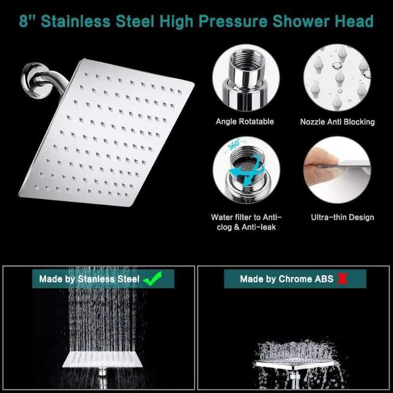 Shower Head 8 Inch High Pressure Rainfall Shower Head/Handheld Shower Combo with 11 Inch Extension Arm X250612