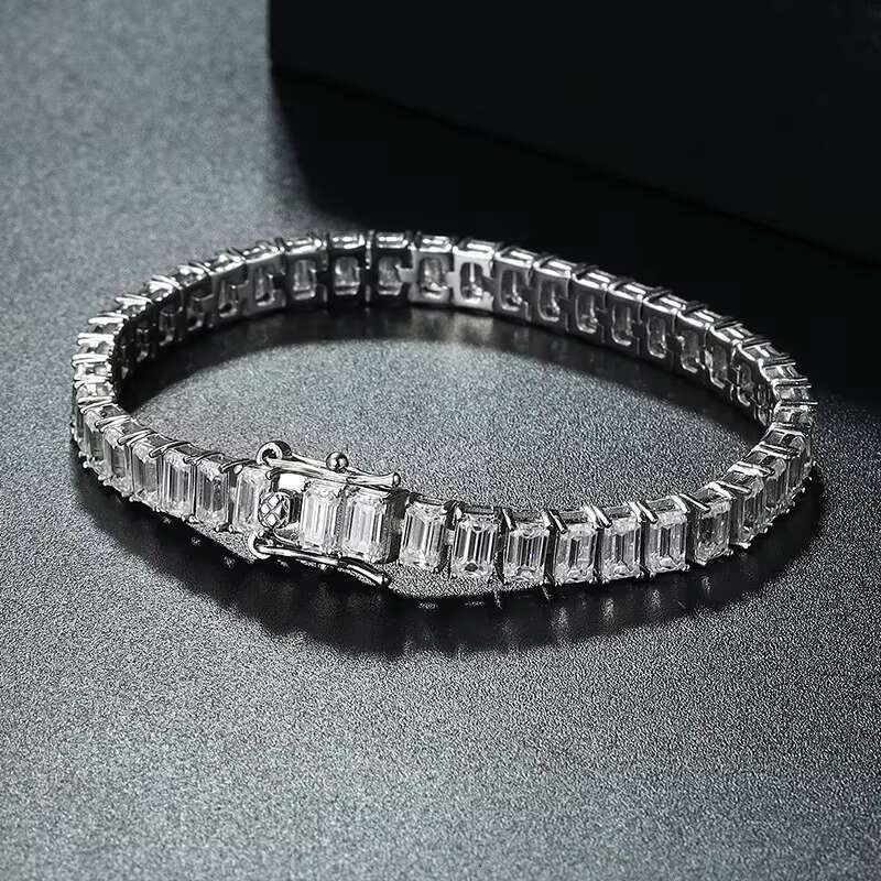 Moissanite Jewelry 1Carat Square Emerald Moissanite Bracelet High-end S925 Sterling Silver Fine Bracelet for Women