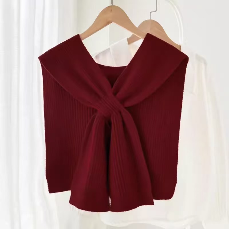 K998 Korean cross-knitted small shawl for women in spring and autumn, popular with waistcoat, fake collar, thickened solid color knitted scarf