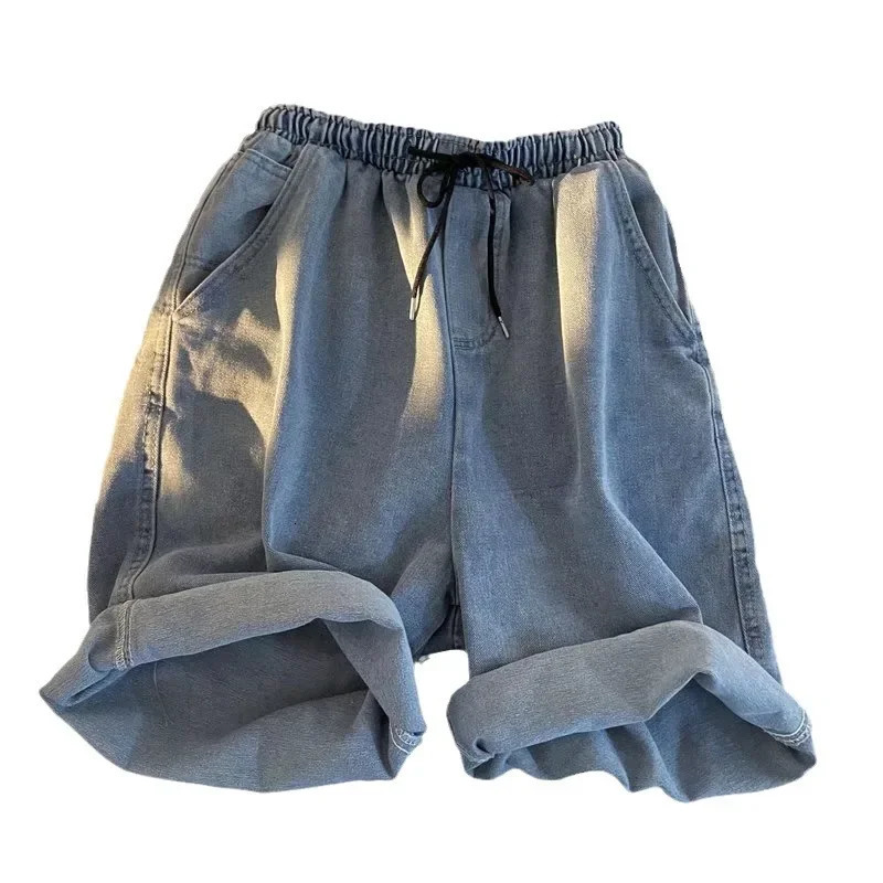 Japanese Vintage Washing Denim Shorts Mens Summer LooseFit WideLeg Beach Pants Sports Casual MidLength 250611Z