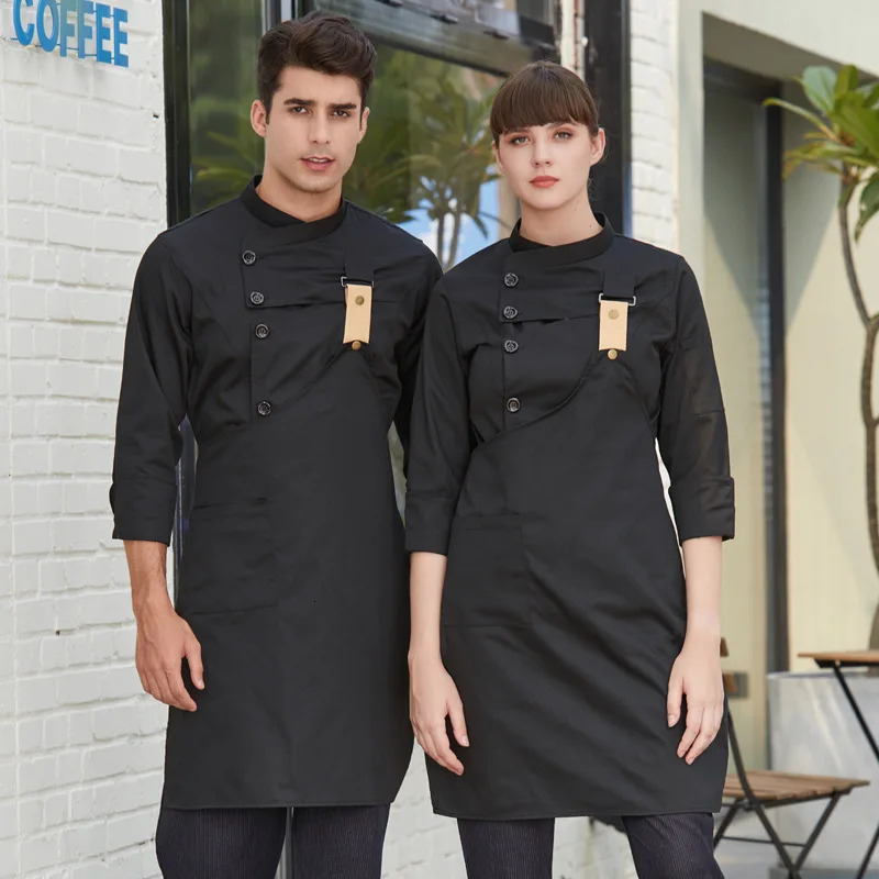 Mens Kitchen Jacket Restaurant Unisex Chef Uniform Women Workwear Cook Costume Long Shirt Cooks Clothes Apron 250611