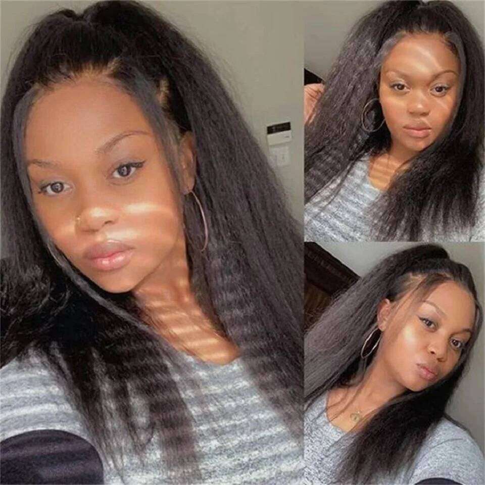 8-30Inch Remy Kinky Human Yaki Straight Bundles Hair Weft With 4X4 Lace Frontal Closure